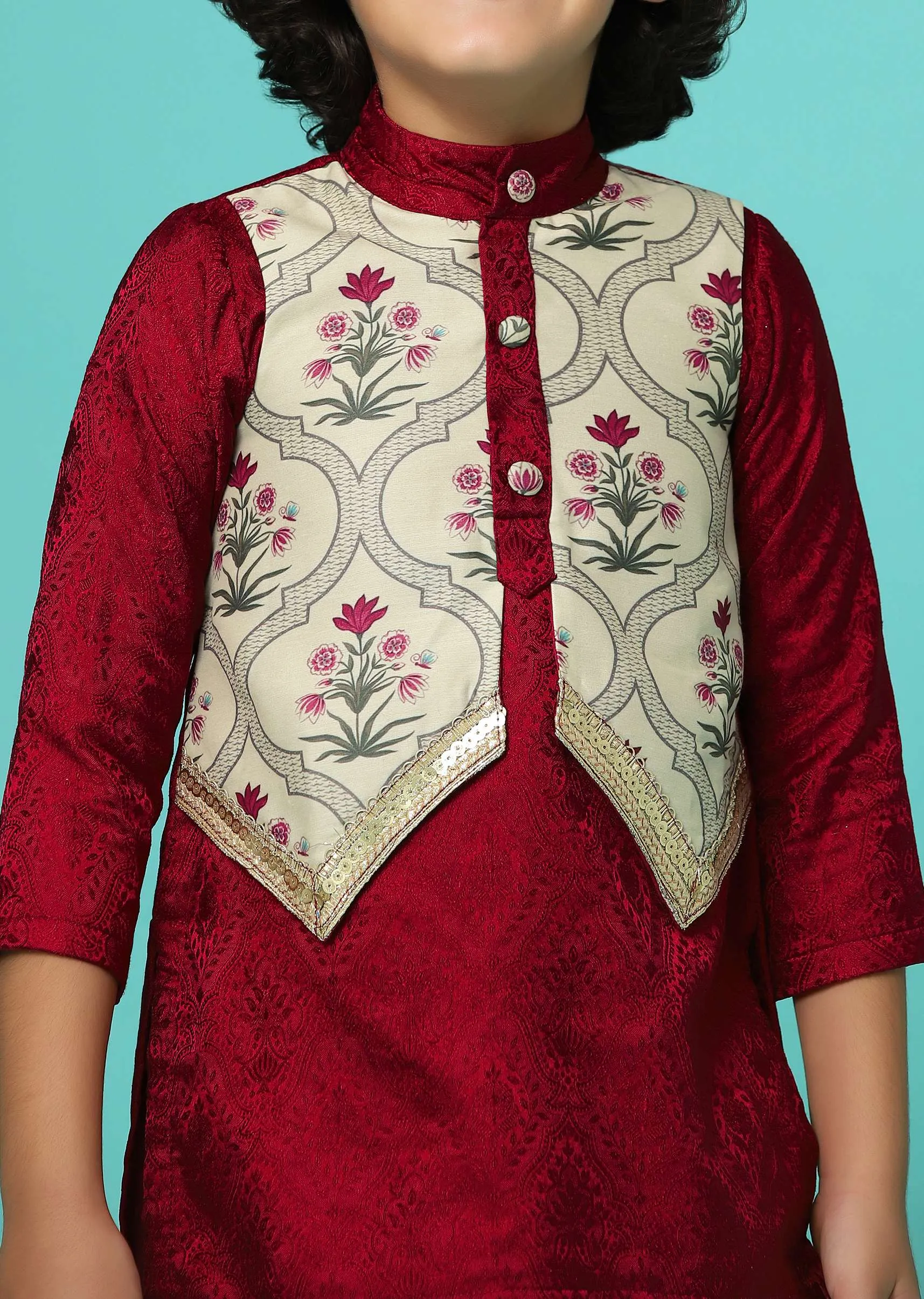 Apple Red Printed Kurta And Pant Set In Cotton
