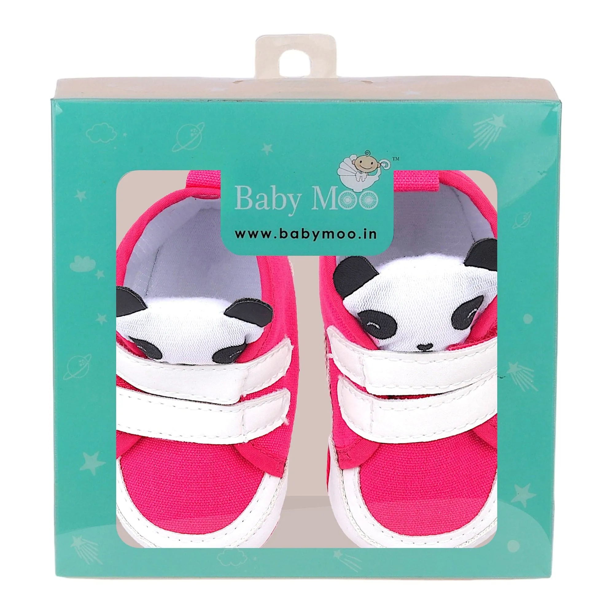 Baby Moo Cute Panda Velcro Anti-Skid Canvas Sneakers - Pink