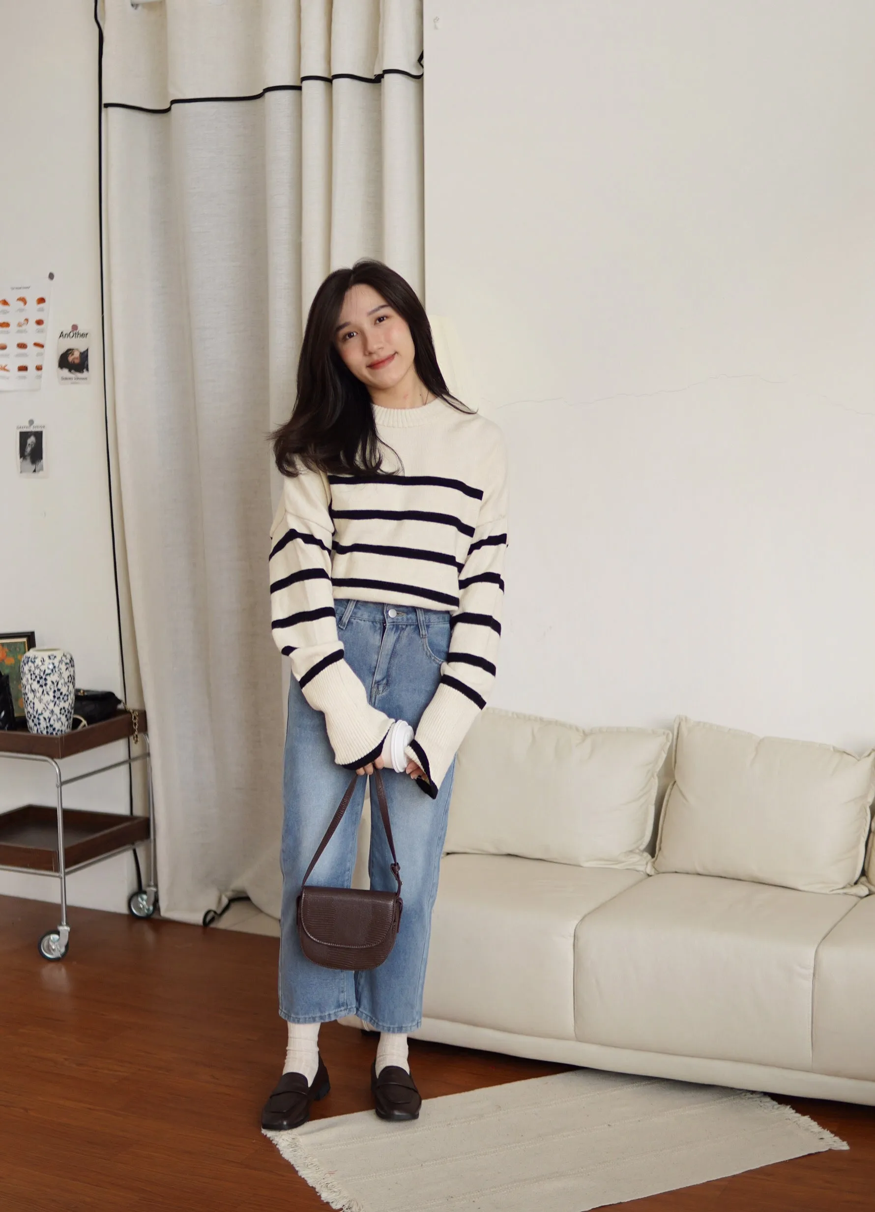 BERSHKA Striped Round Neck Sweater