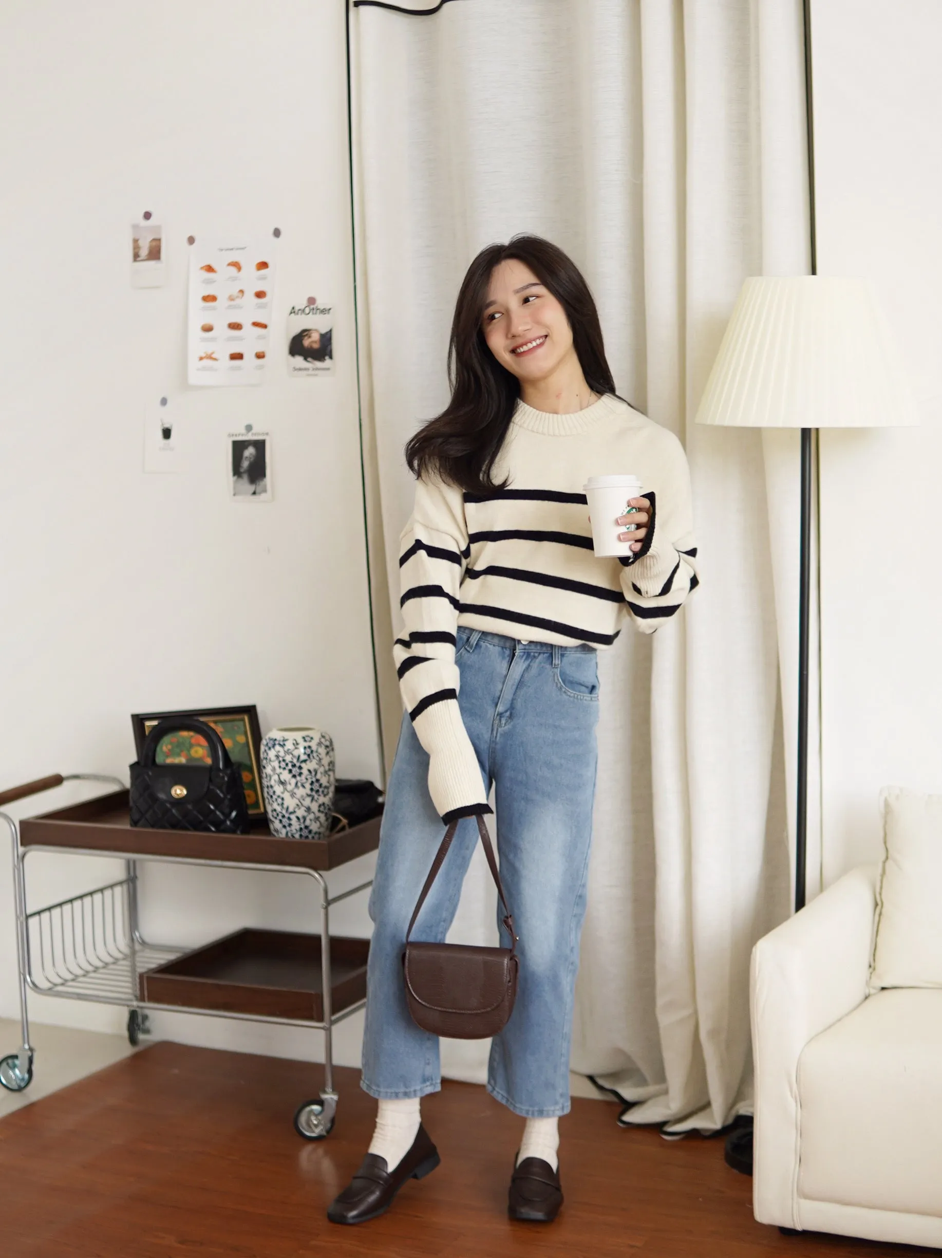 BERSHKA Striped Round Neck Sweater