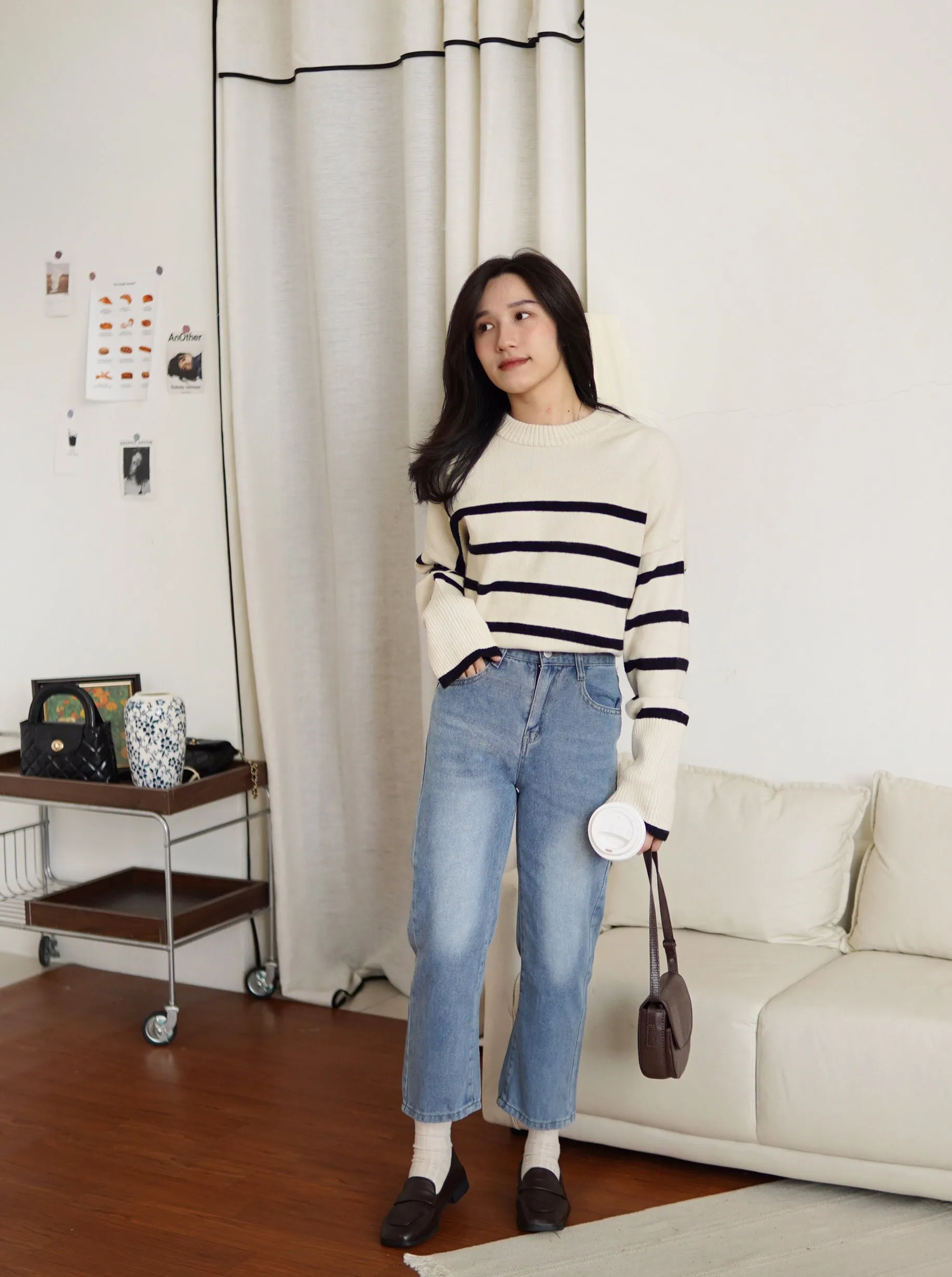 BERSHKA Striped Round Neck Sweater