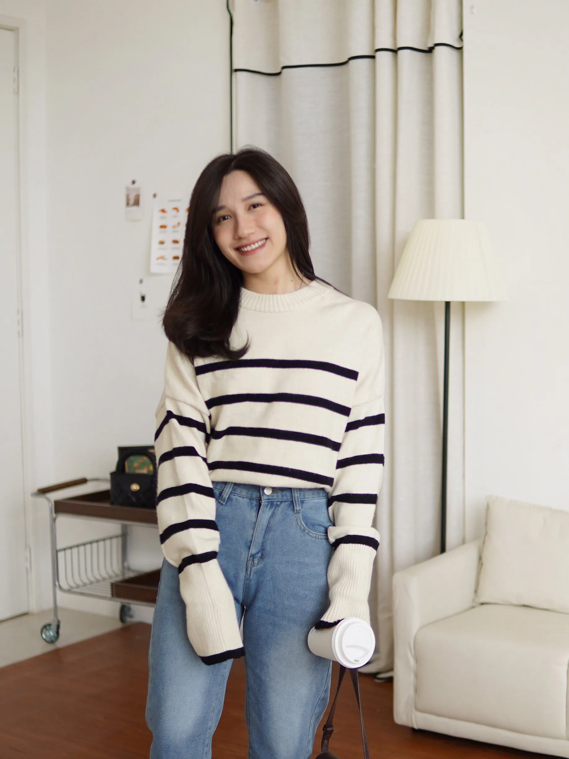 BERSHKA Striped Round Neck Sweater
