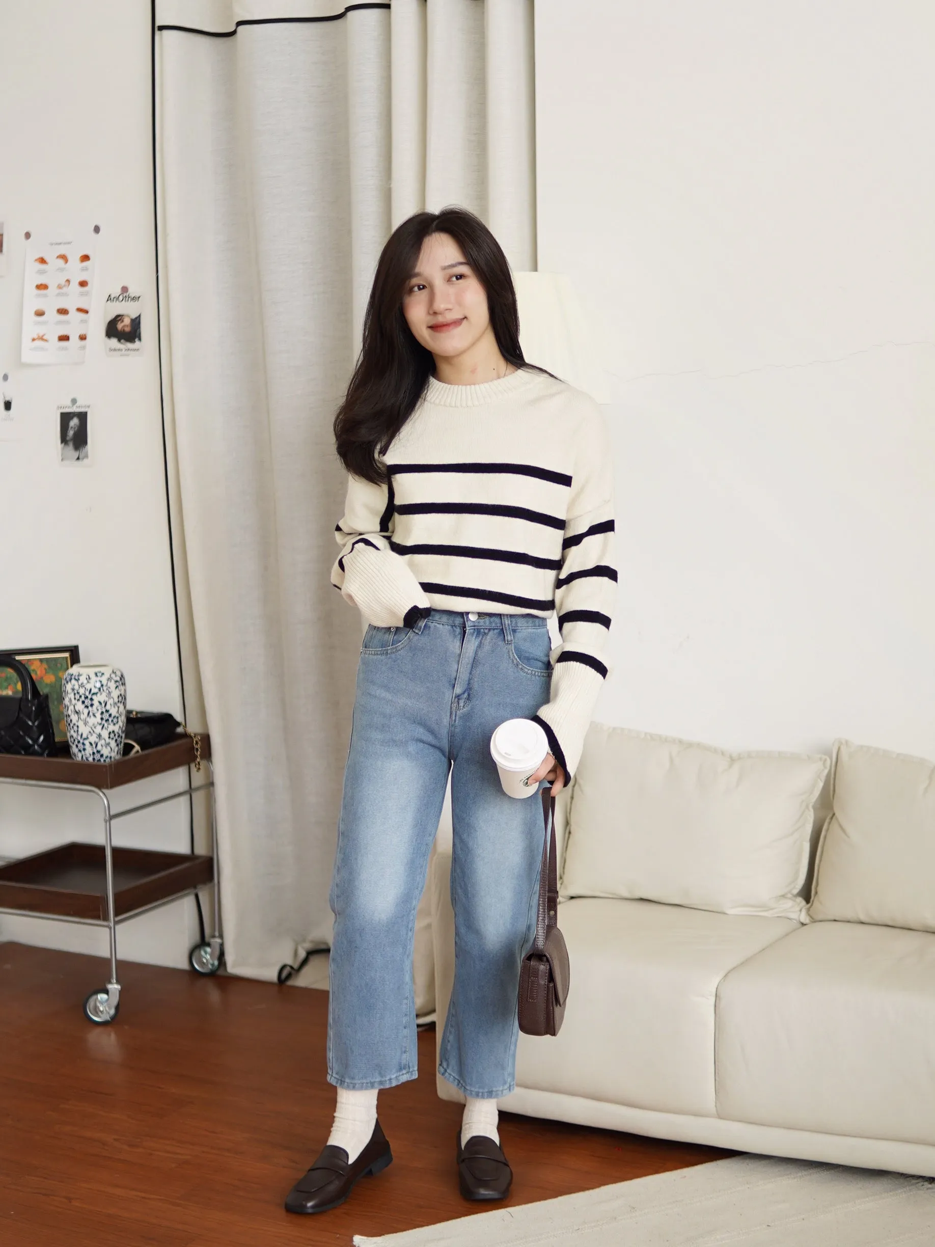 BERSHKA Striped Round Neck Sweater