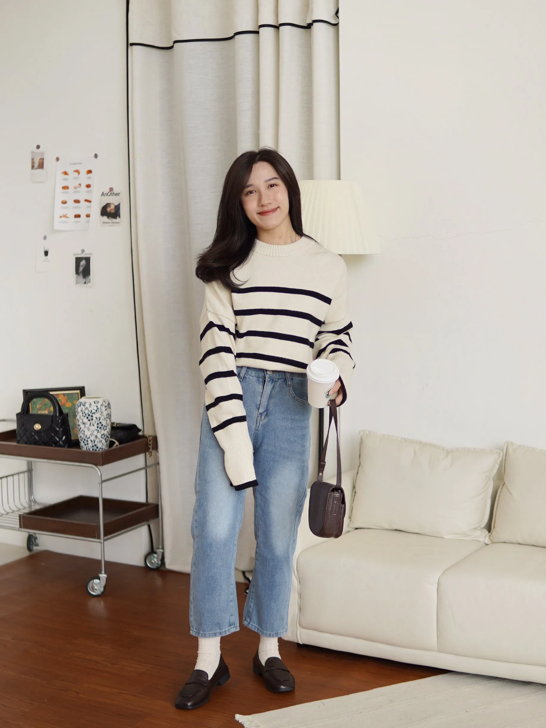 BERSHKA Striped Round Neck Sweater