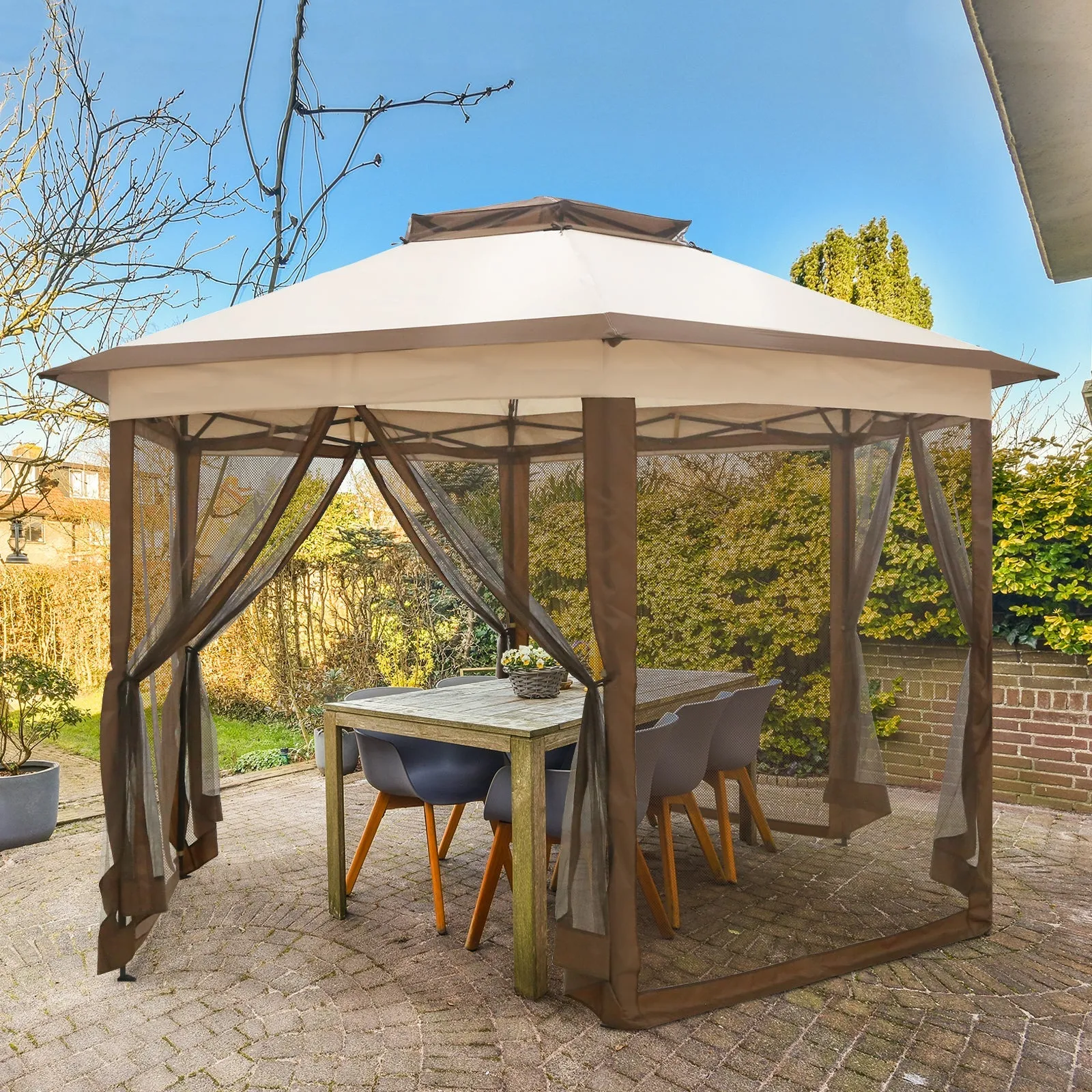 EAGLE PEAK 6-Sided Pop Up Gazebo w/Mosquito Netting, 13x13 Double-Tier Hexagonal Outdoor Canopy Tent