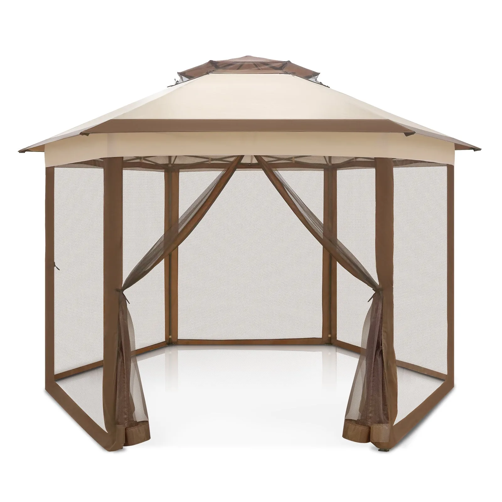 EAGLE PEAK 6-Sided Pop Up Gazebo w/Mosquito Netting, 13x13 Double-Tier Hexagonal Outdoor Canopy Tent