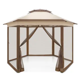 EAGLE PEAK 6-Sided Pop Up Gazebo w/Mosquito Netting, 13x13 Double-Tier Hexagonal Outdoor Canopy Tent