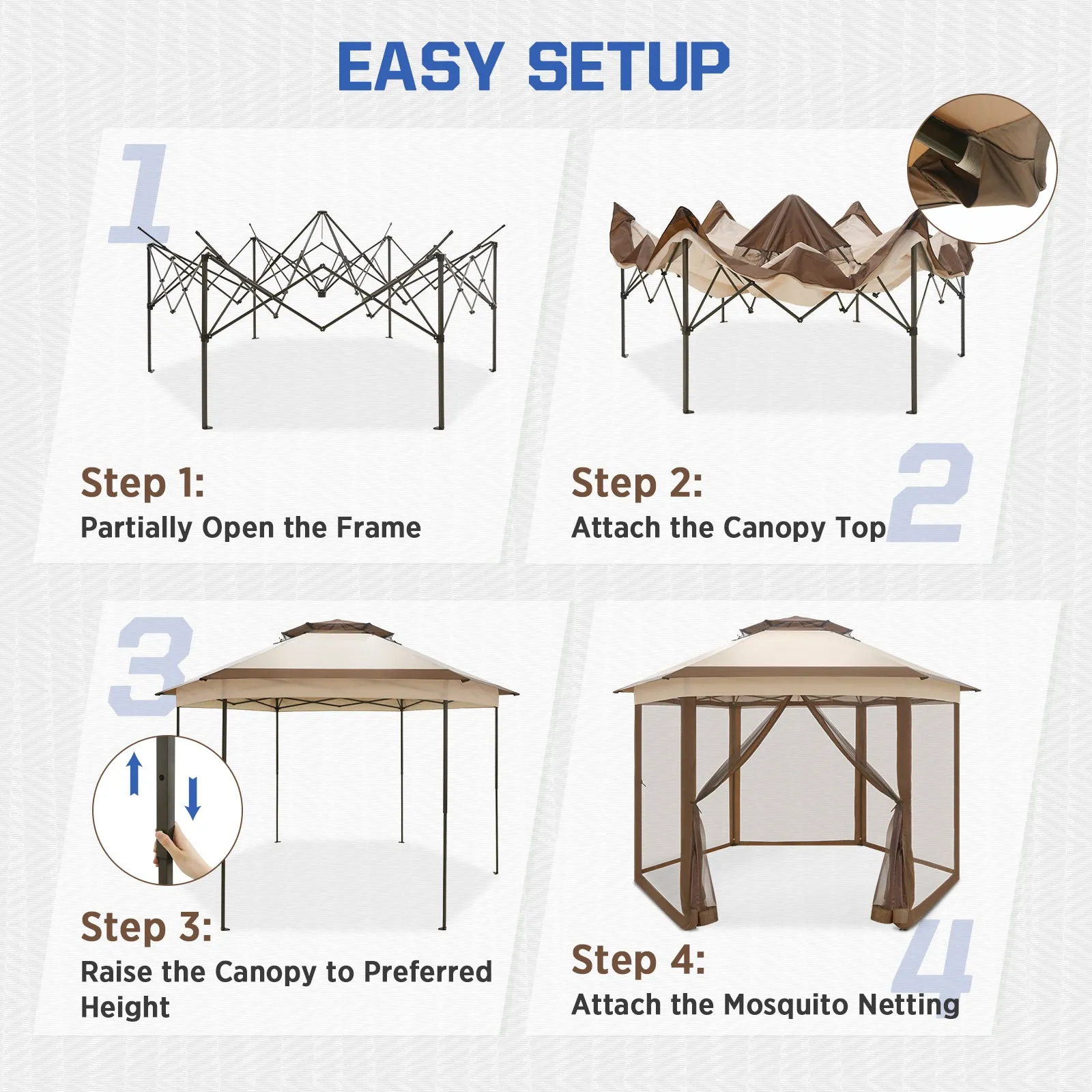 EAGLE PEAK 6-Sided Pop Up Gazebo w/Mosquito Netting, 13x13 Double-Tier Hexagonal Outdoor Canopy Tent