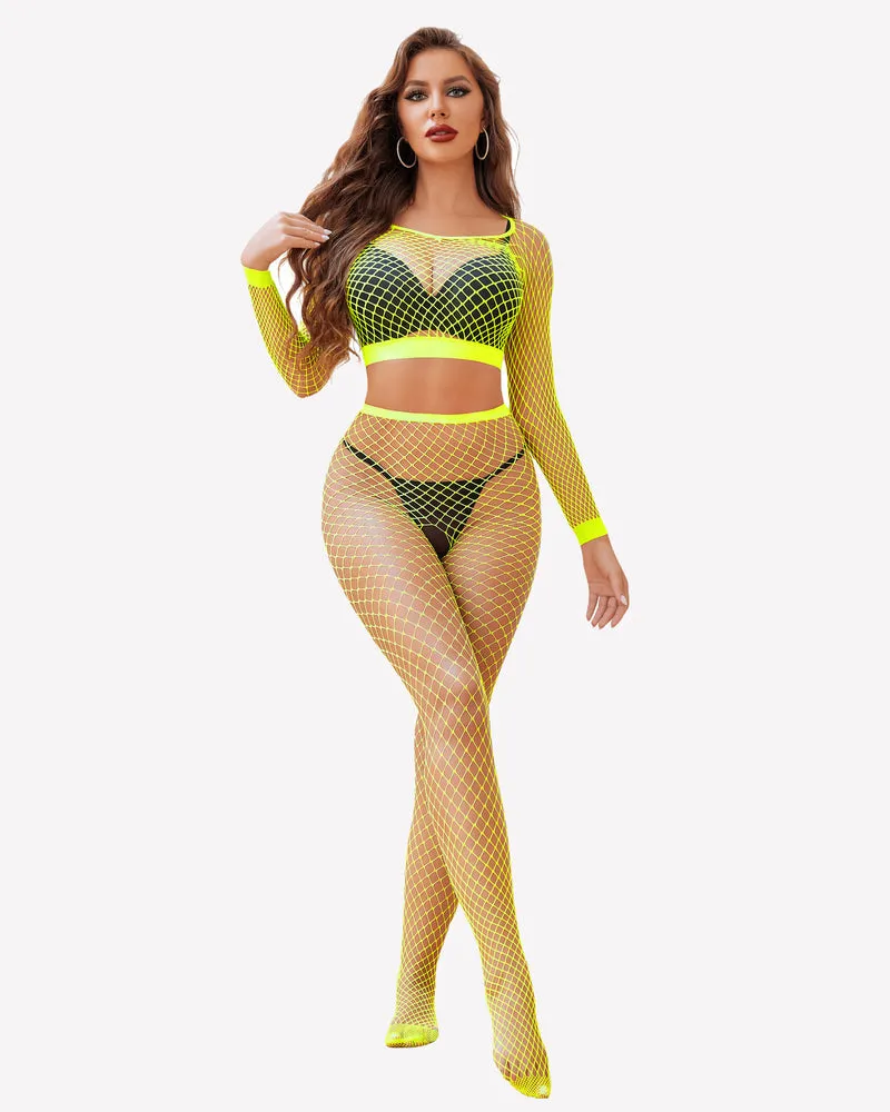 Fishnet Long Sleeve Two Piece Outfits Set