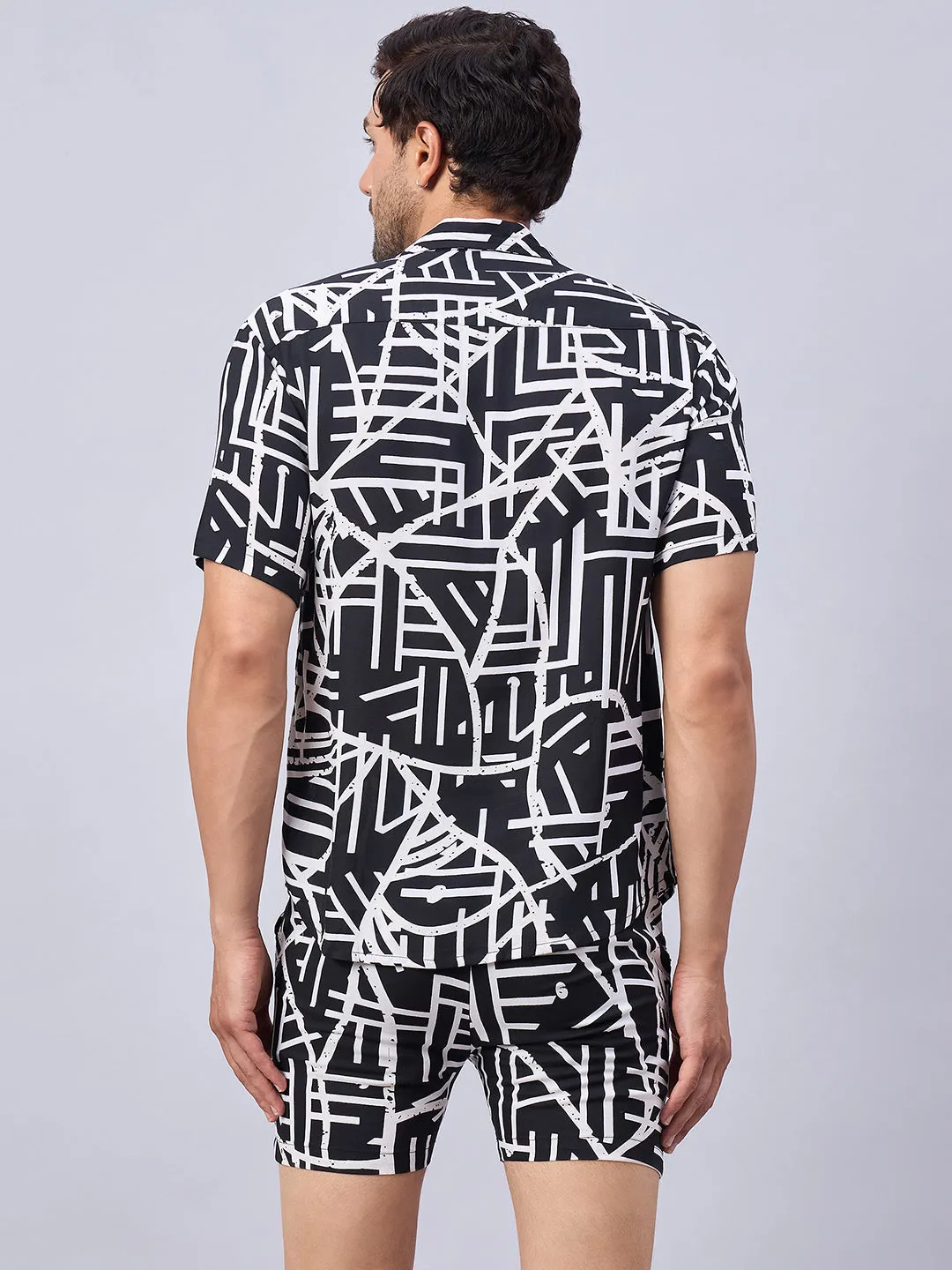 Geometric Print Men Black::White Coord-Set 1