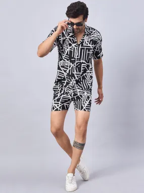 Geometric Print Men Black::White Coord-Set 1
