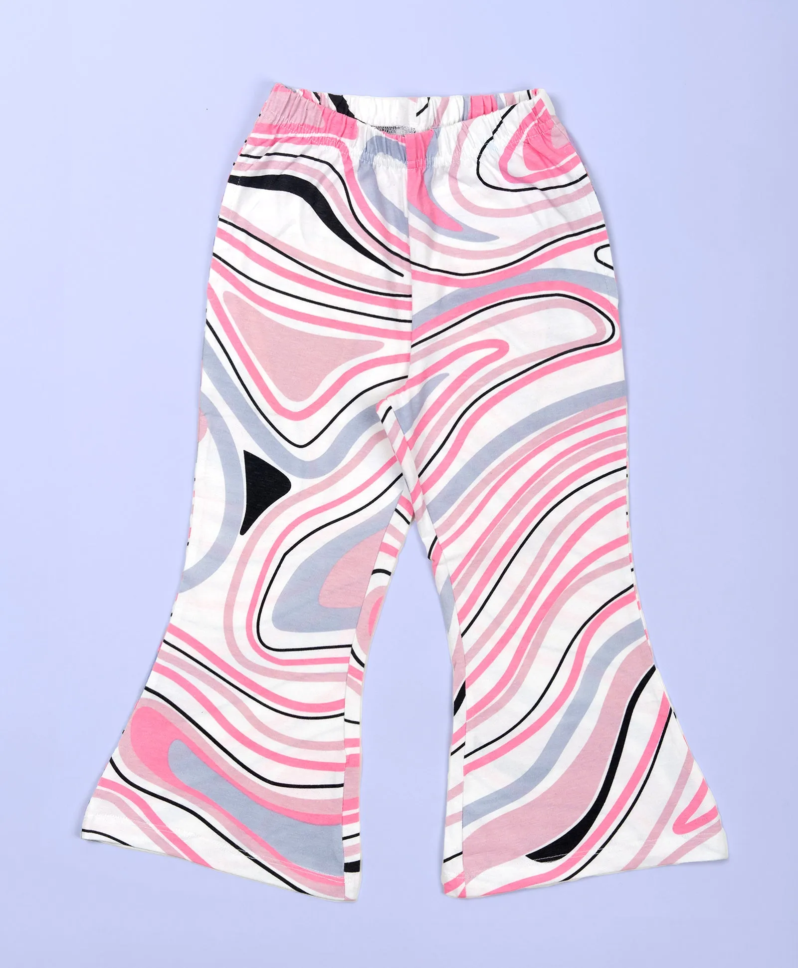 Girls Multicolor Marble Print Hem Tee & Flare Leg Pants Set