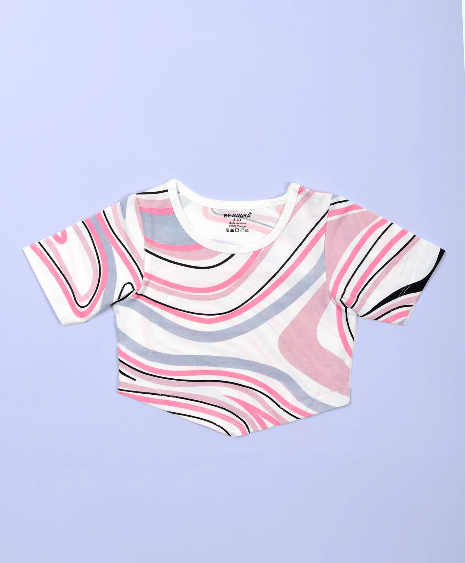 Girls Multicolor Marble Print Hem Tee & Flare Leg Pants Set