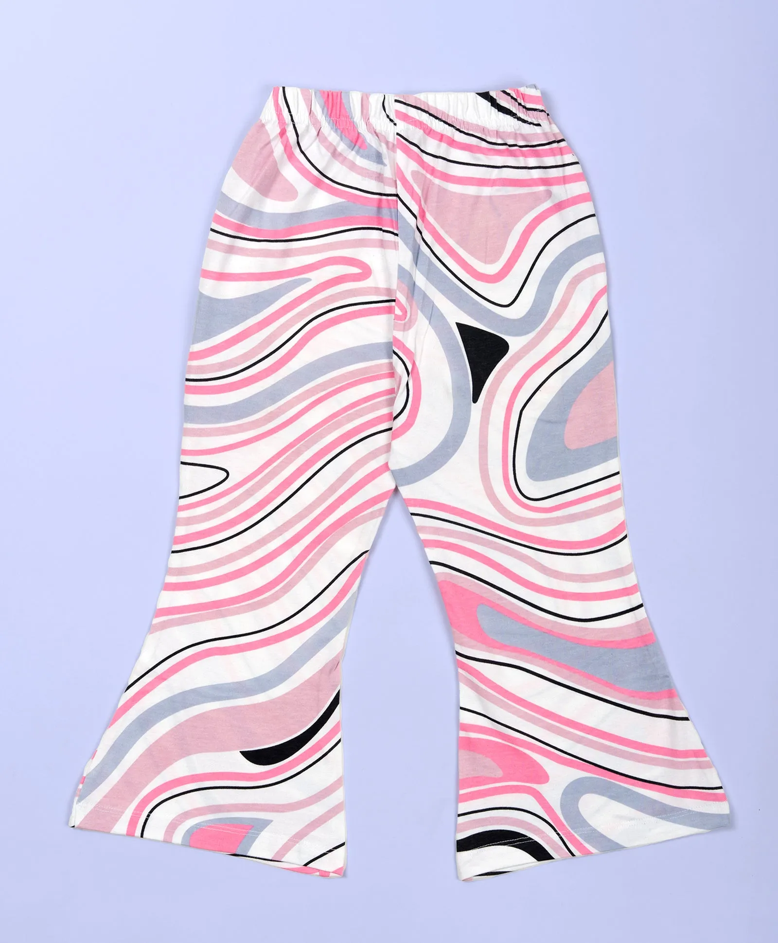 Girls Multicolor Marble Print Hem Tee & Flare Leg Pants Set