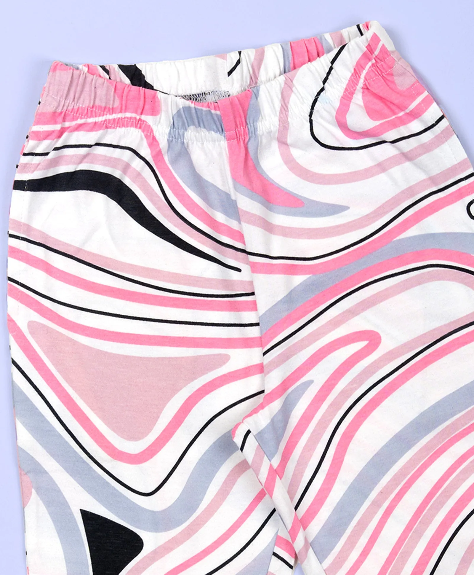 Girls Multicolor Marble Print Hem Tee & Flare Leg Pants Set