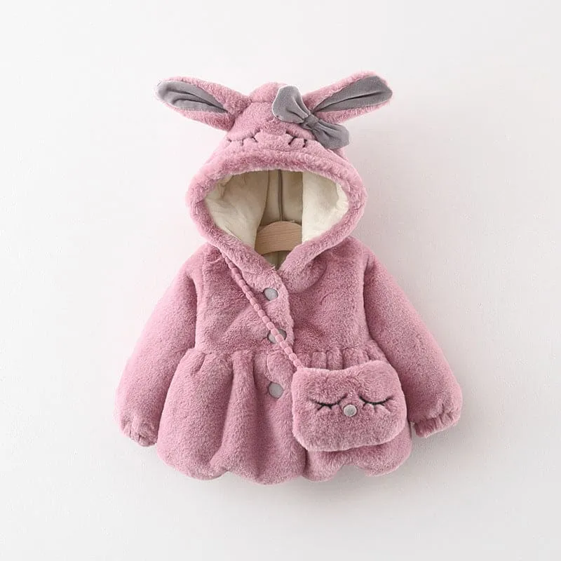 Girls Plush Coat With Stylist Purse