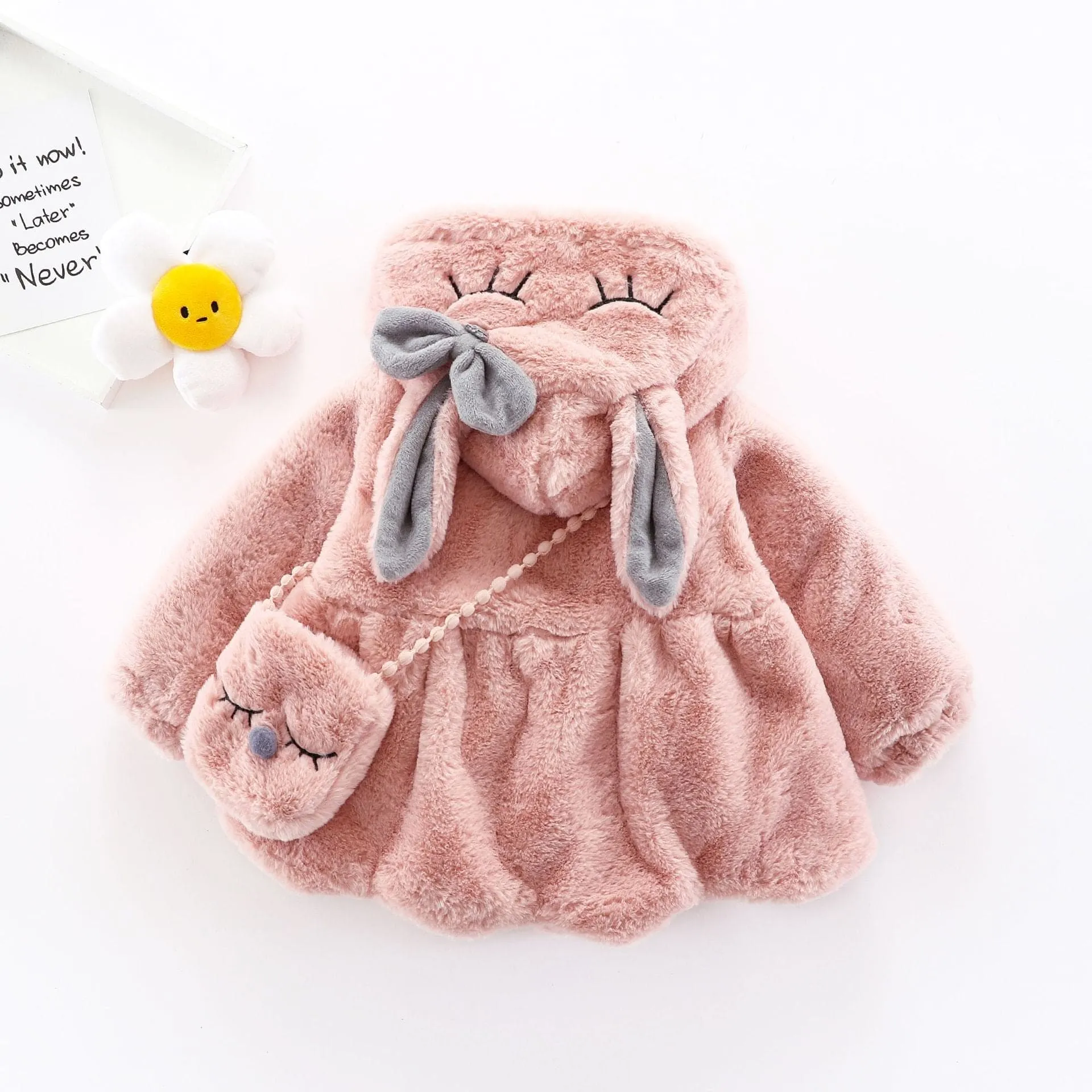 Girls Plush Coat With Stylist Purse