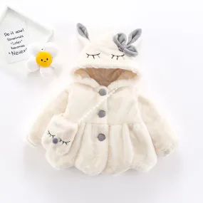 Girls Plush Coat With Stylist Purse