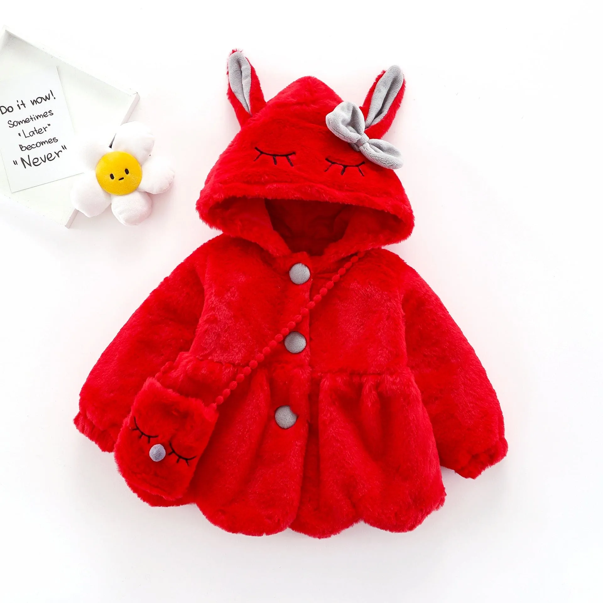 Girls Plush Coat With Stylist Purse