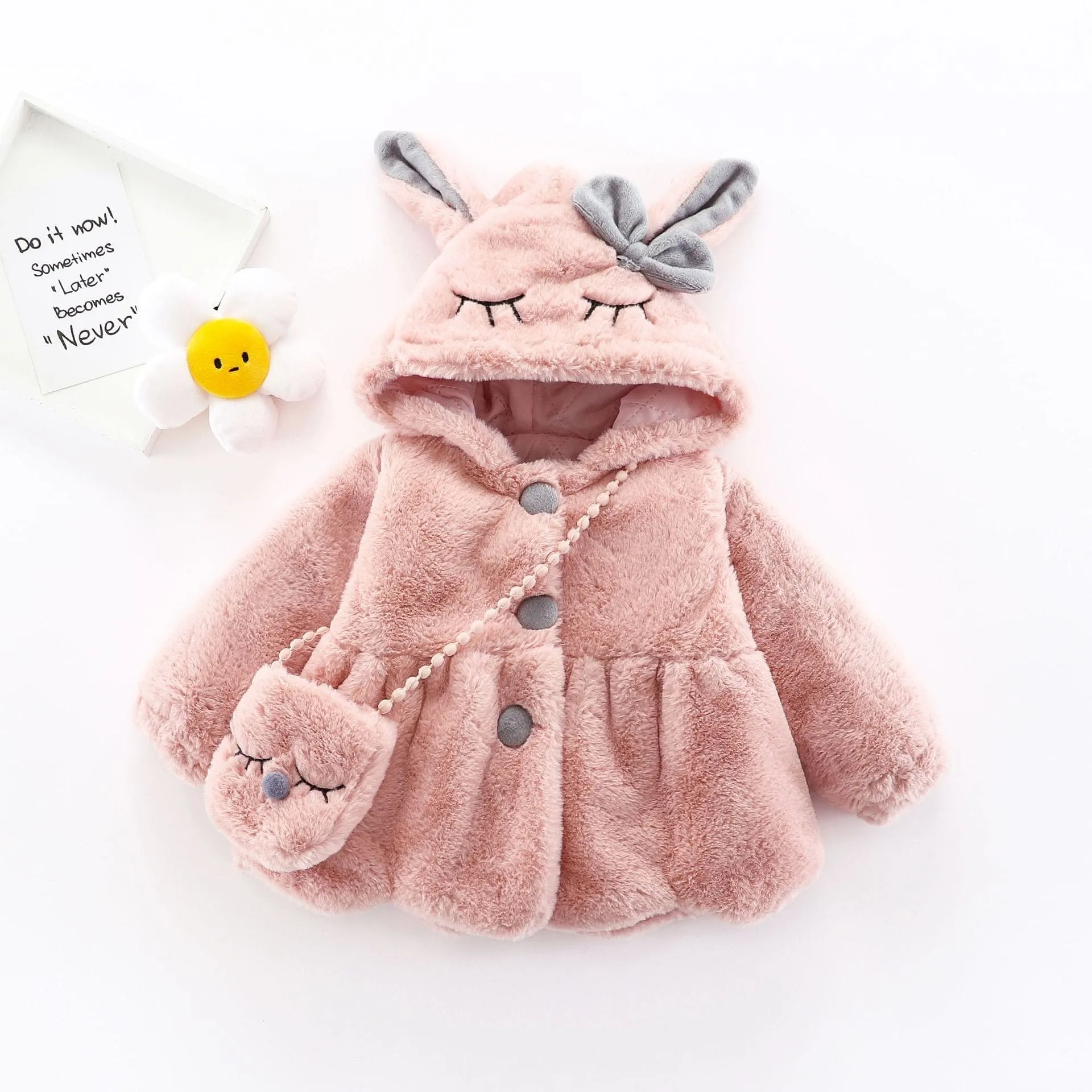 Girls Plush Coat With Stylist Purse