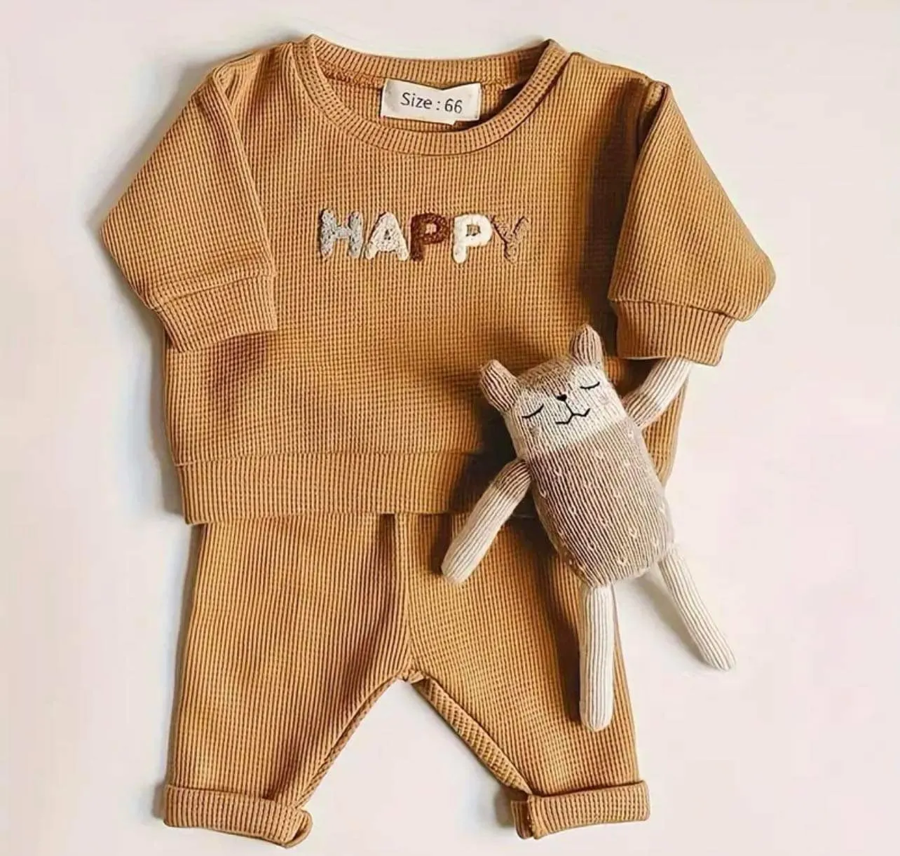 Happy Two Piece Long Sleeve Caramel Set
