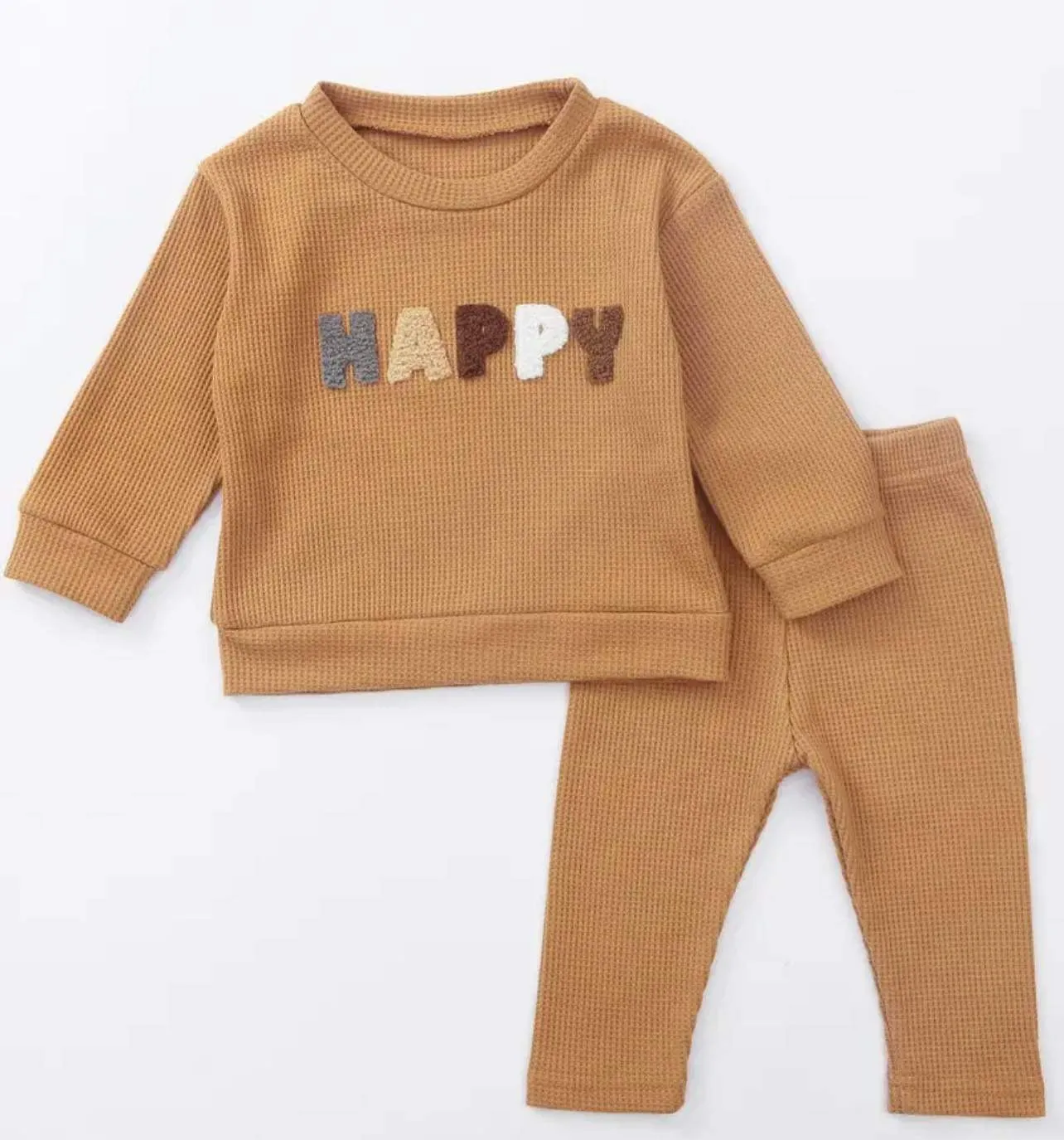 Happy Two Piece Long Sleeve Caramel Set