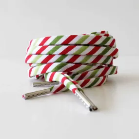 Holiday Christmas Cute Shoe Laces Green & Red Stripes