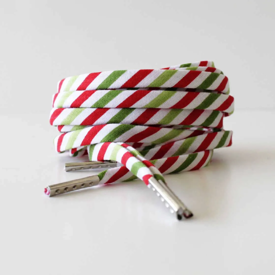Holiday Christmas Cute Shoe Laces Green & Red Stripes