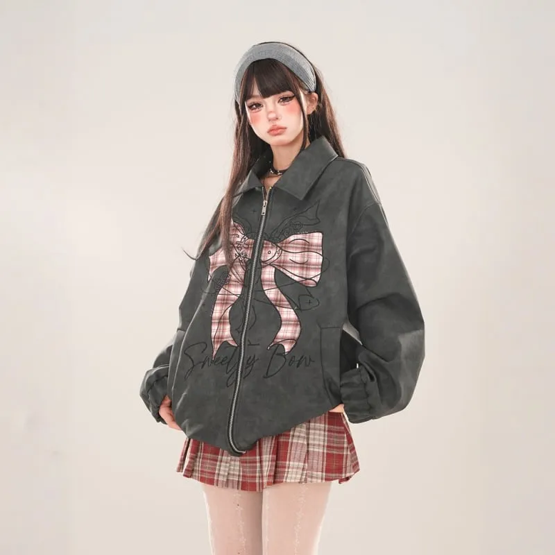 Hong Kong Style Bow Embroidered Lapel Jacket