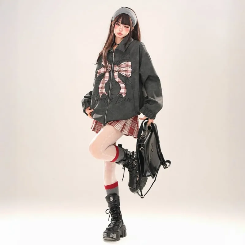Hong Kong Style Bow Embroidered Lapel Jacket