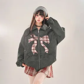 Hong Kong Style Bow Embroidered Lapel Jacket