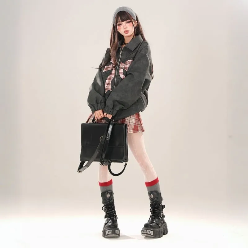 Hong Kong Style Bow Embroidered Lapel Jacket