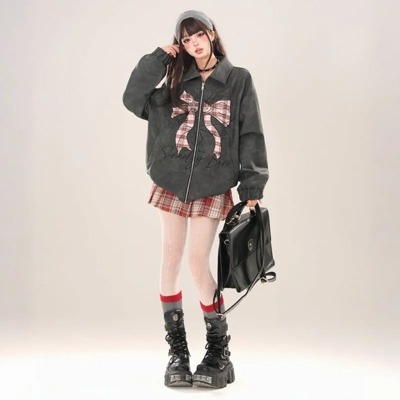 Hong Kong Style Bow Embroidered Lapel Jacket