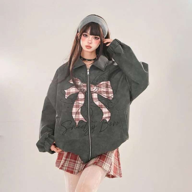 Hong Kong Style Bow Embroidered Lapel Jacket