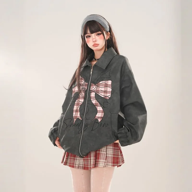 Hong Kong Style Bow Embroidered Lapel Jacket