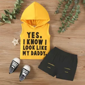 Hooded Letter Print Jacket   Black Shorts Set - Baby Boy (2Pcs)