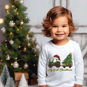 Kids Christmas Tractor Tree Shirt