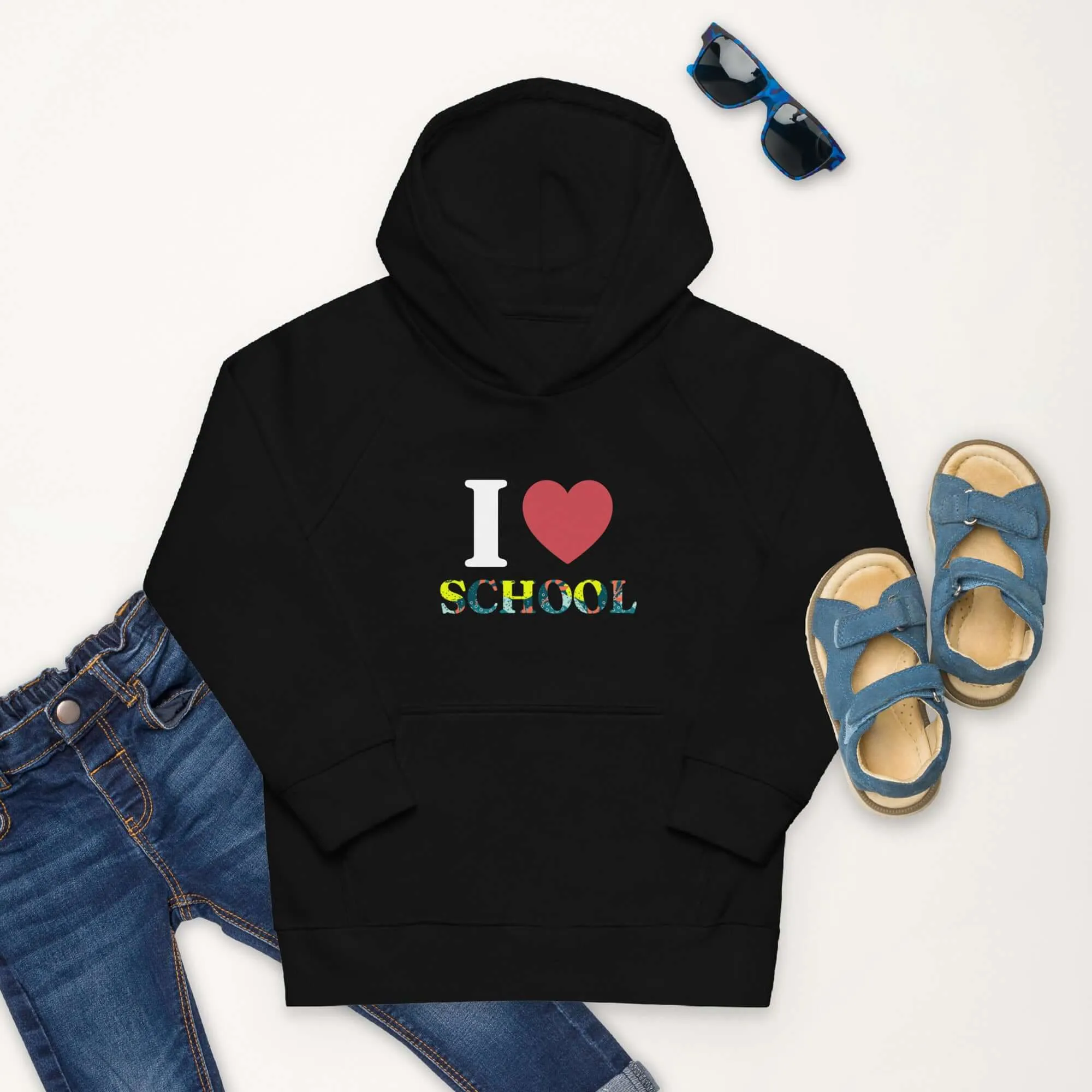 Kids eco hoodie, I Love School