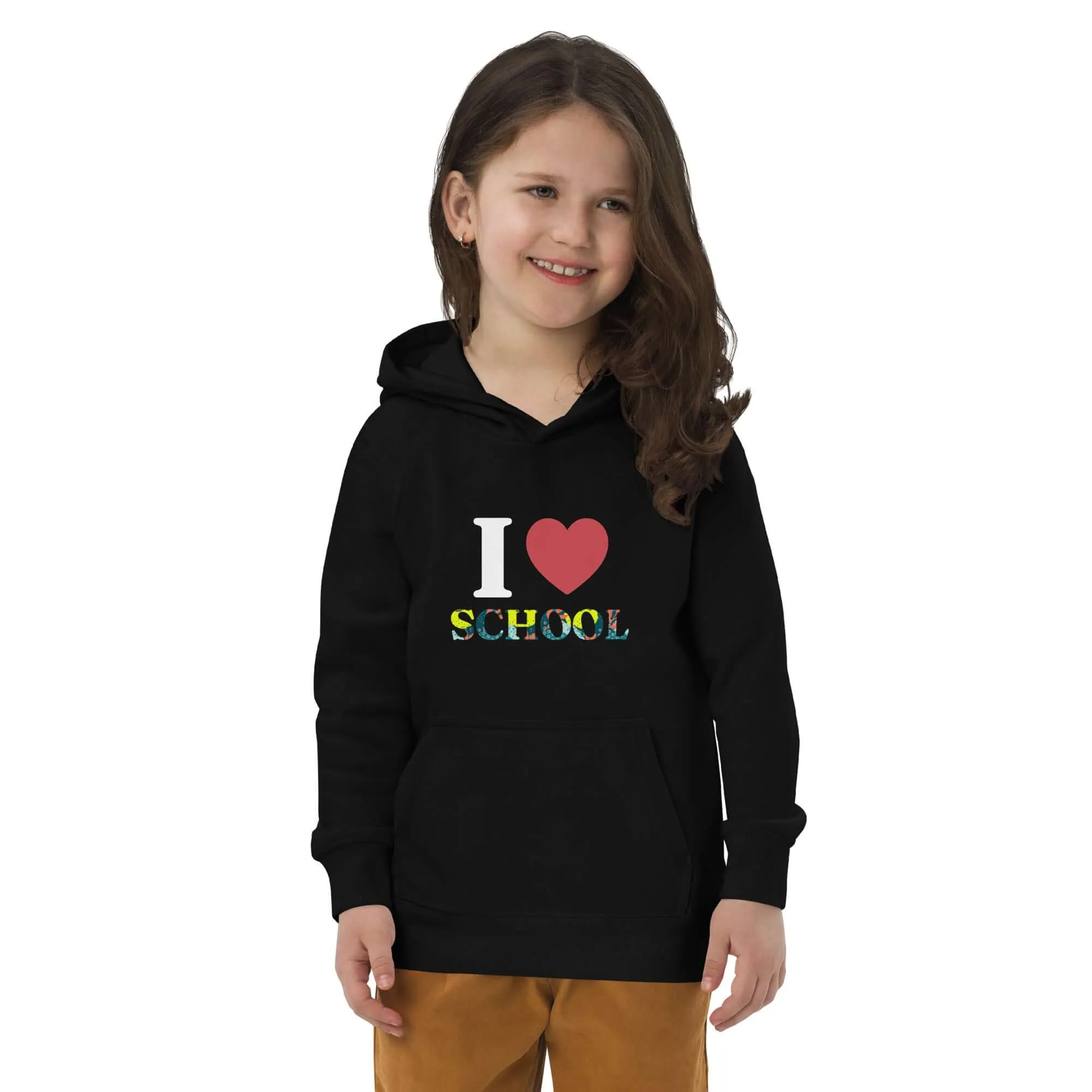 Kids eco hoodie, I Love School