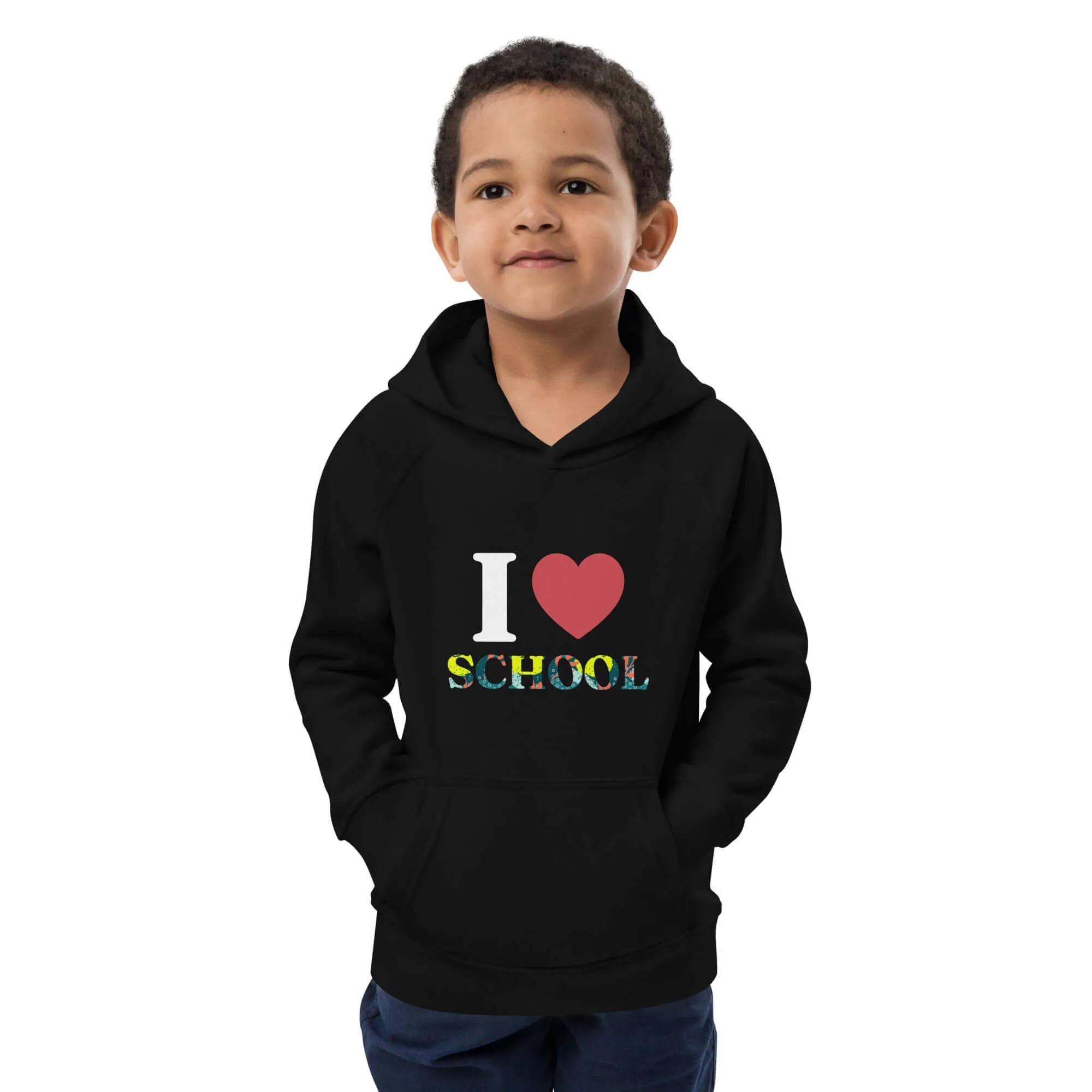 Kids eco hoodie, I Love School