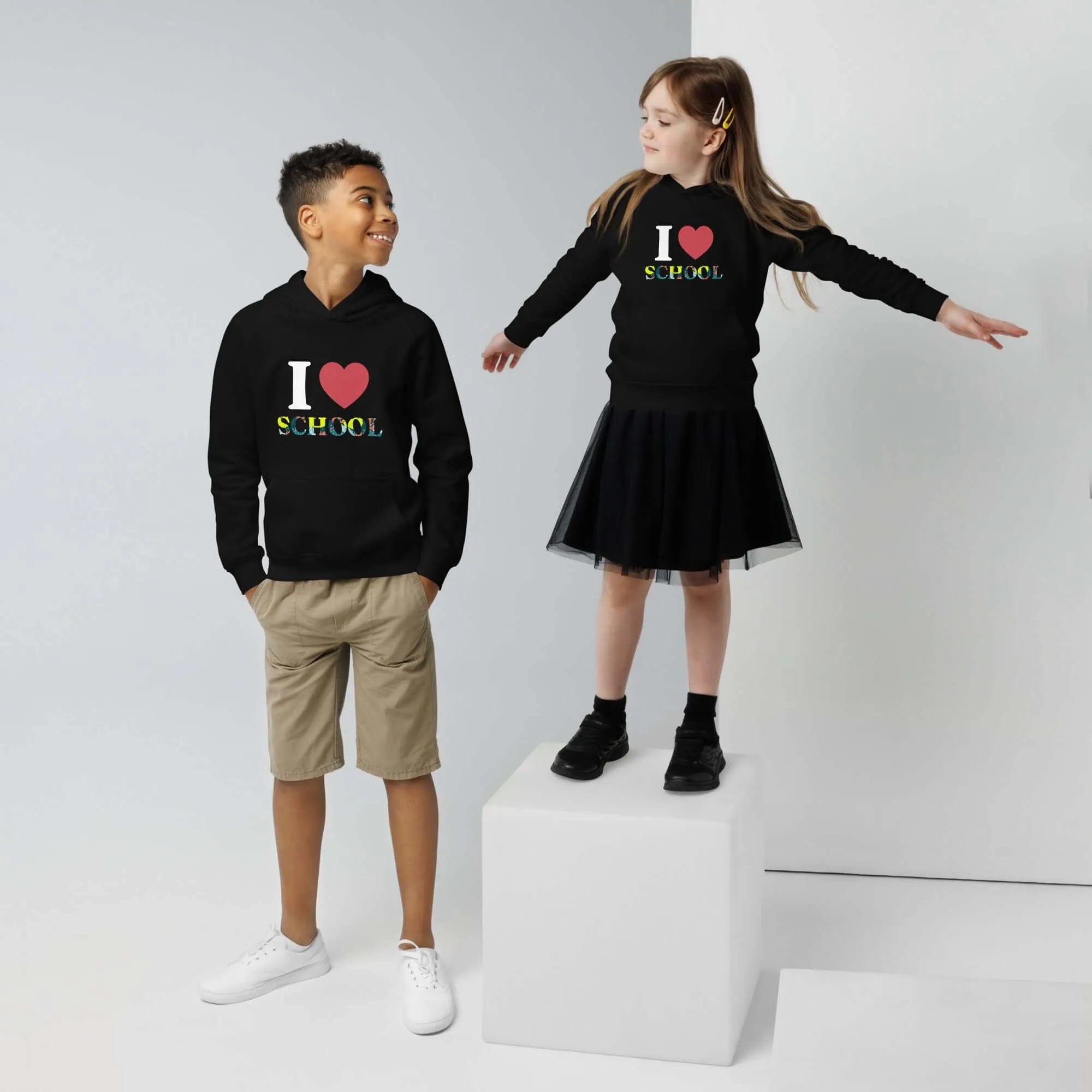 Kids eco hoodie, I Love School