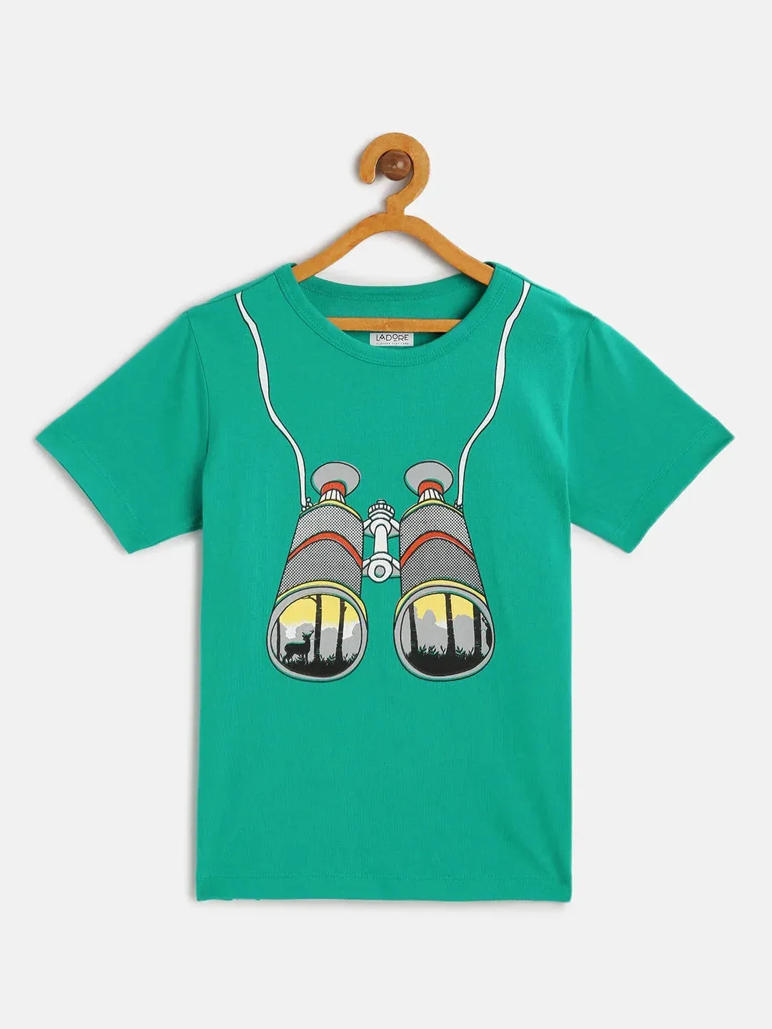 Kids Green Binocular Print Cotton T-shirt