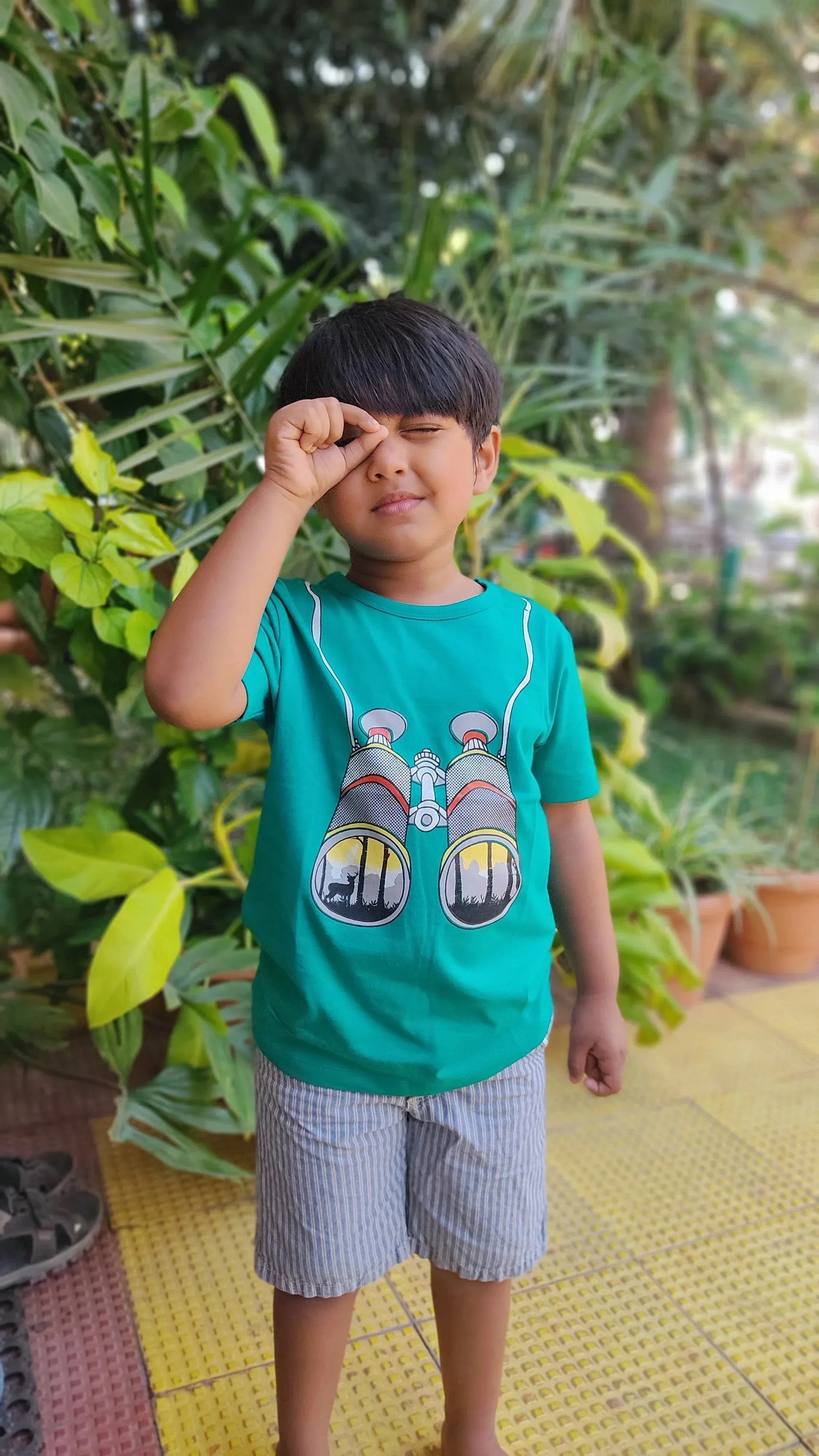 Kids Green Binocular Print Cotton T-shirt