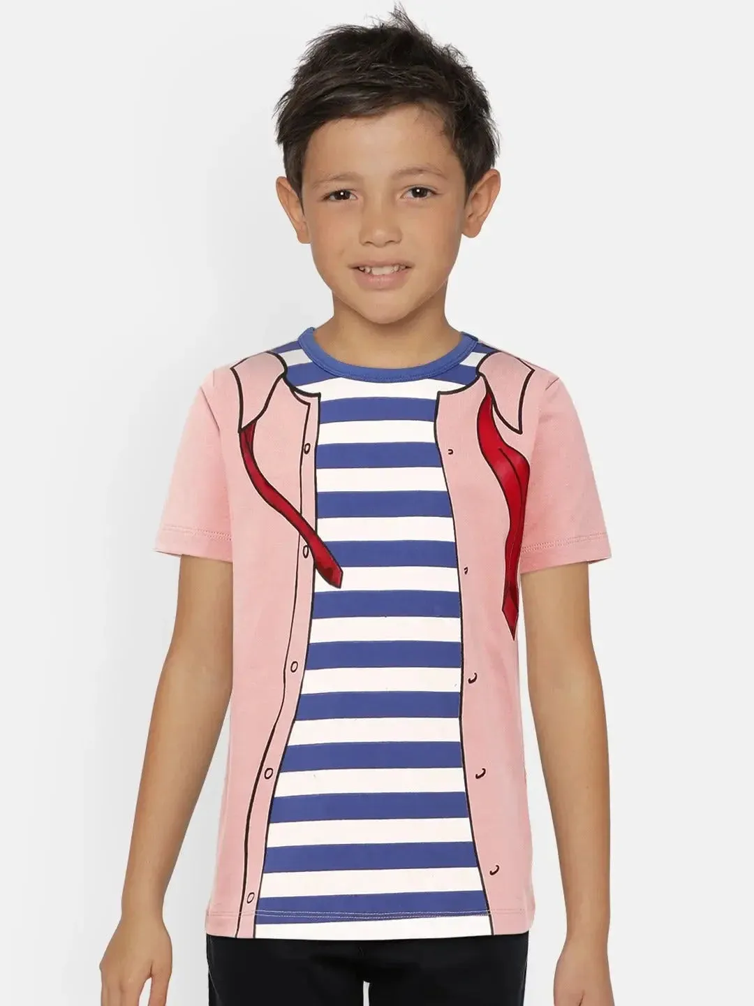 Kids Pink Jacket and Tie Print Cotton T-shirt