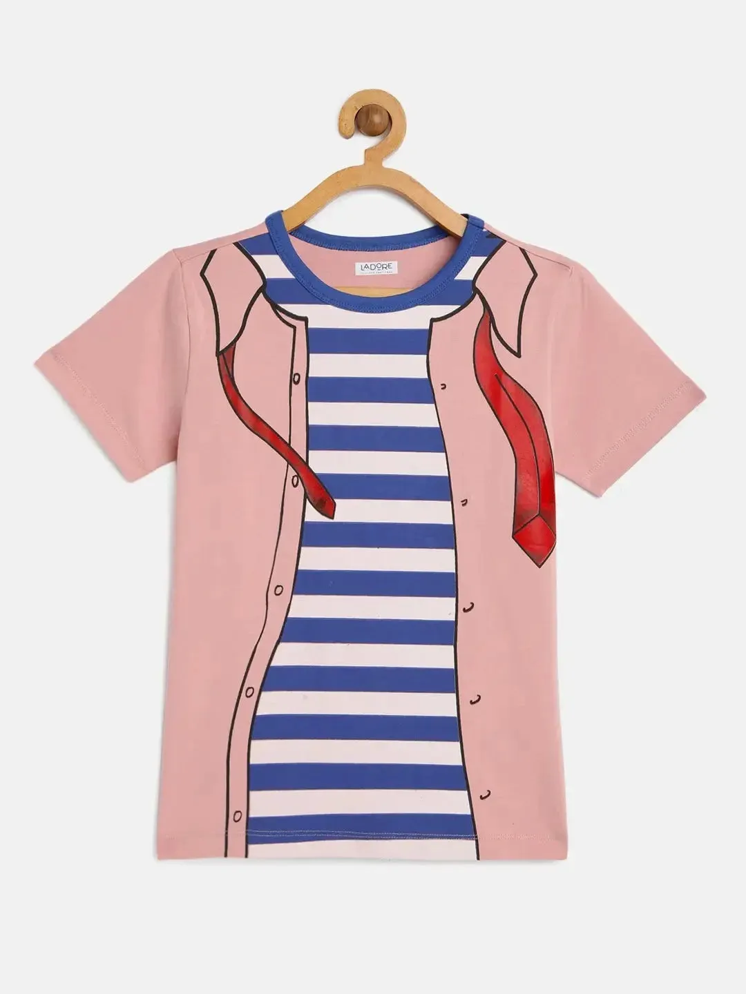 Kids Pink Jacket and Tie Print Cotton T-shirt