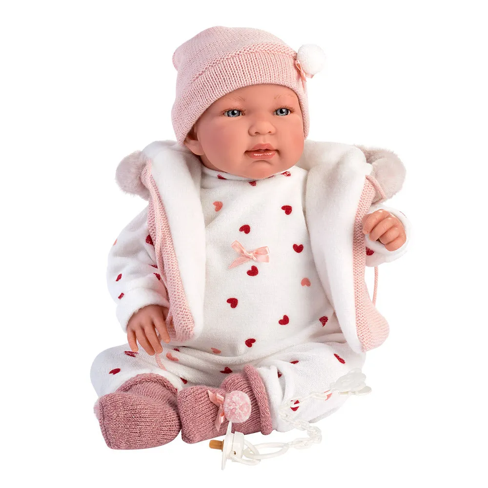 Llorens Dolls: Newborn Tina with Pink Hoodie Vest 44cm (Mechanism optional)