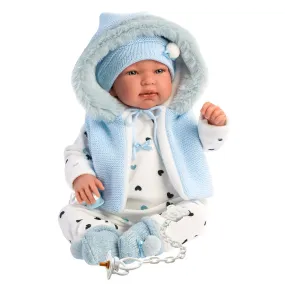 Llorens Dolls: Newborn Tino with Blue Hoodie Vest 44cmLlorens - Newborn Baby Boy Doll with Blue Romper: Tino 44cm