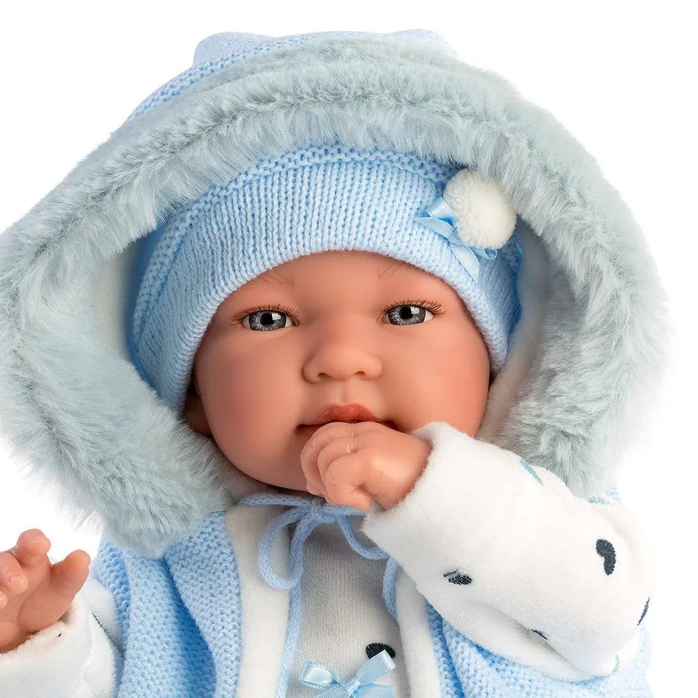 Llorens Dolls: Newborn Tino with Blue Hoodie Vest 44cmLlorens - Newborn Baby Boy Doll with Blue Romper: Tino 44cm