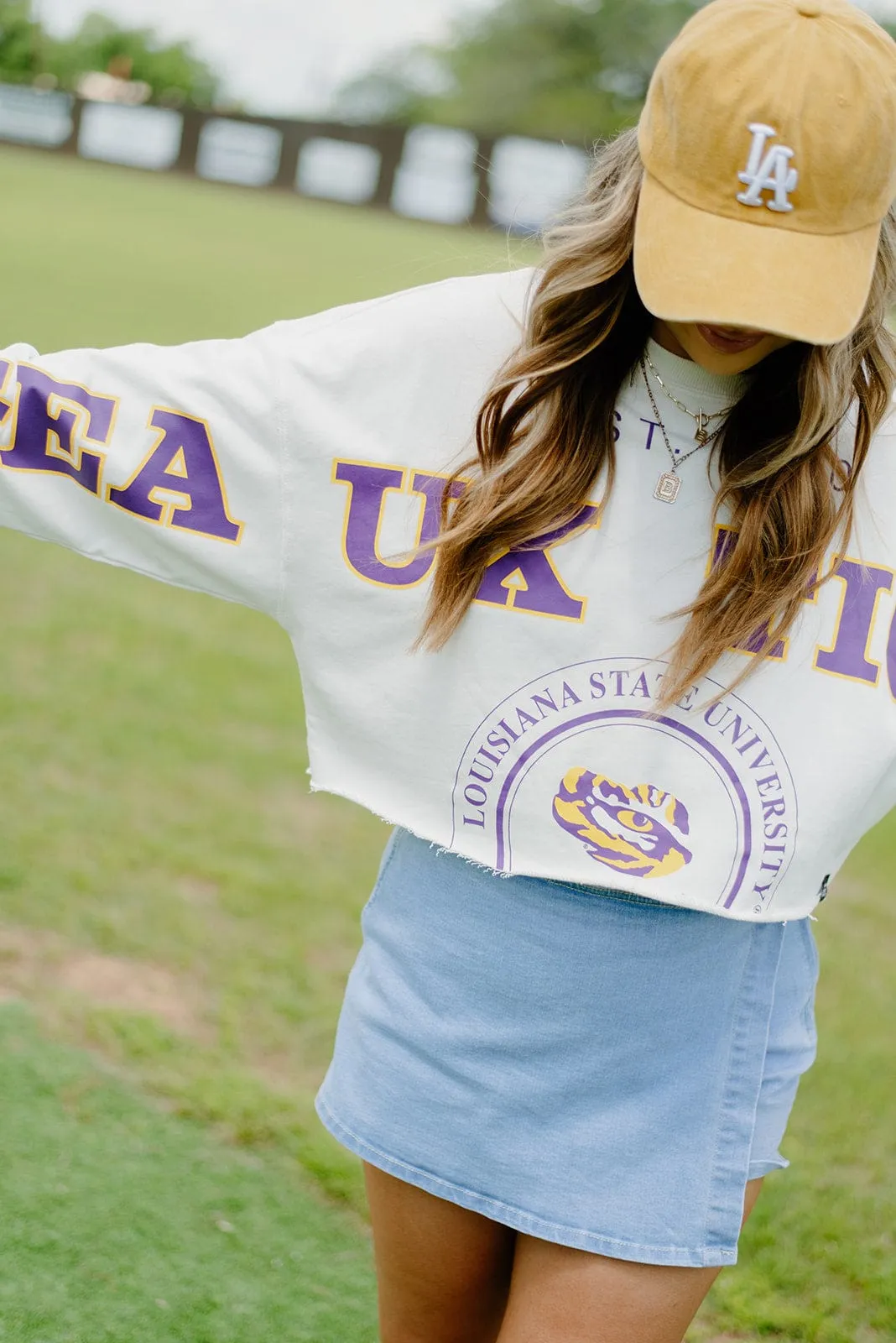 LSU Cropped Long Sleeve Crewneck