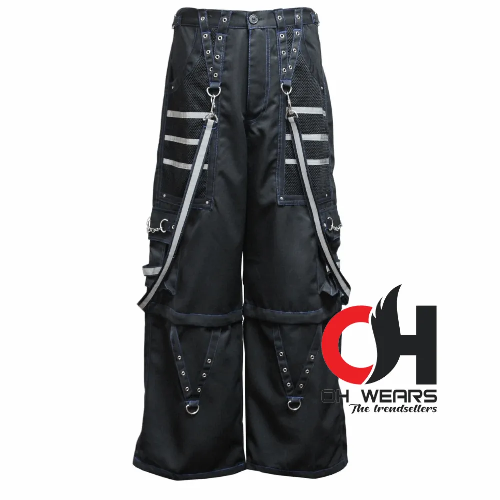 Men Handmade Black Reflective Pants